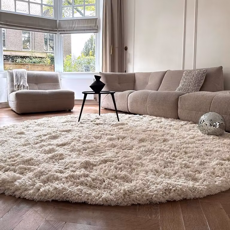 Rond Hoogpolig Vloerkleed Pilo Ivoor Wit Polyester Diameter: 120 cm
