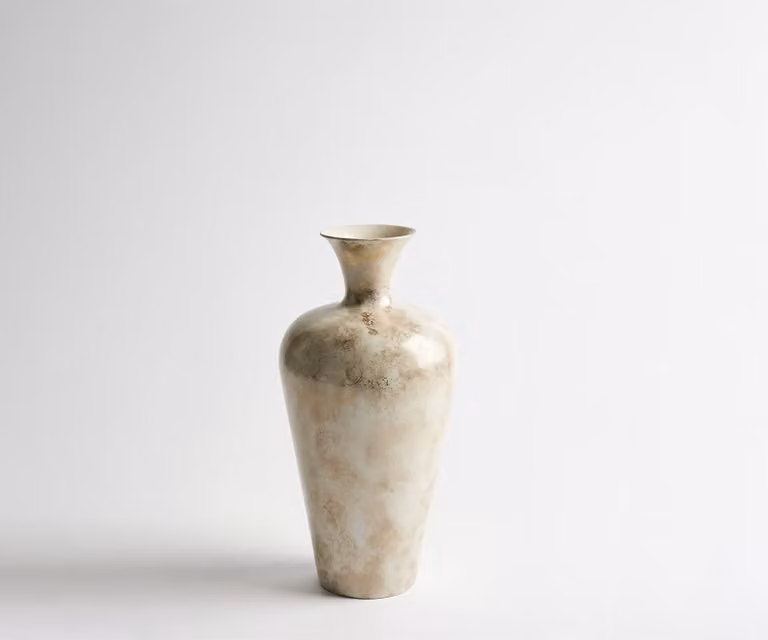 Delife Marvella Handgemaakte Vaas in Metaal en Alabaster, Goud, B: 23 cm, D: 23 cm, H: 48 cm