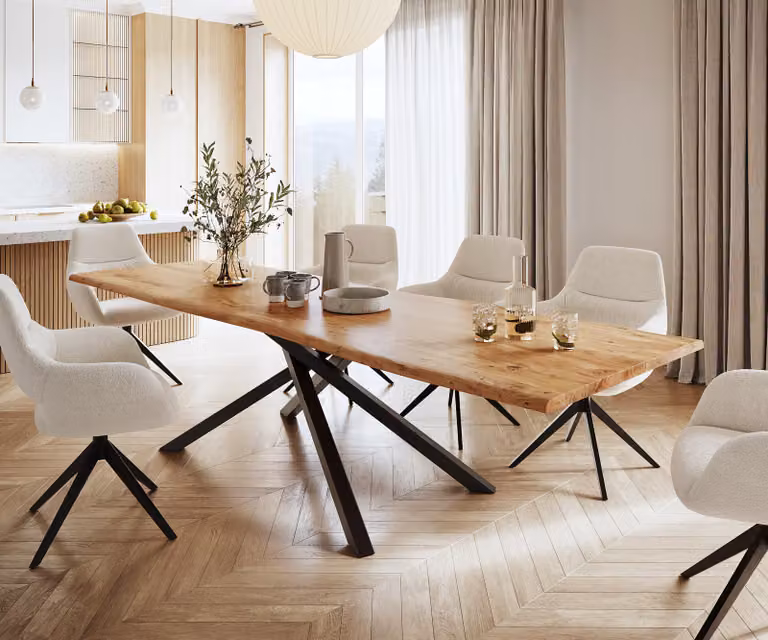 DELIFE Eettafel Edge Live-Edge Acacia en Metaal, Rechthoekig, Zwart/Bruin, B: 300 cm, D: 100 cm, H: 73,5 cm