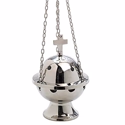 NKlaus Wierookbrander van nikkelvergulde messing met kruisketting 51 cm decoratie 7590