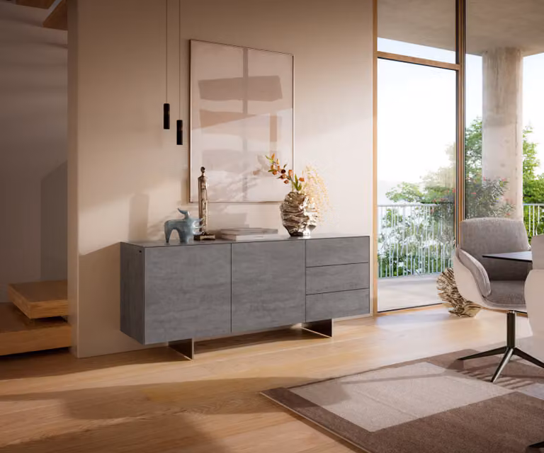 DELIFE Dressoir Cuor Grijs met Keramiek en RVS, Breedte: 180 cm