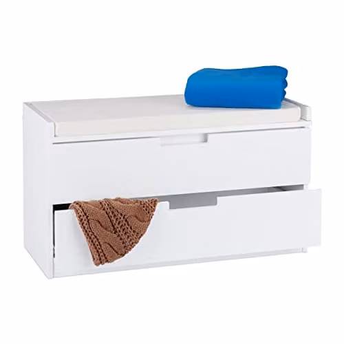 Relaxdays Opbergbank met 2 lades, modern, wit, B/D/H: 80 x 36 x 45 cm