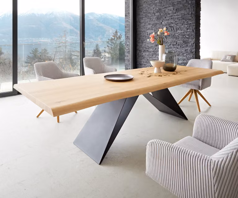 DELIFE Eettafel Edge Live-Edge Eiken Natuur met Zwart V-frame B/D: 260 x 100 cm