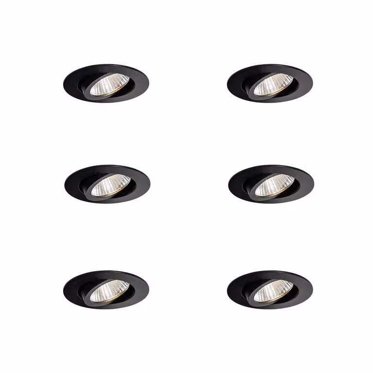 QAZQA Professional Set van 6 dimbare LED inbouwspots zwart, IP65, rond, 6,8 cm