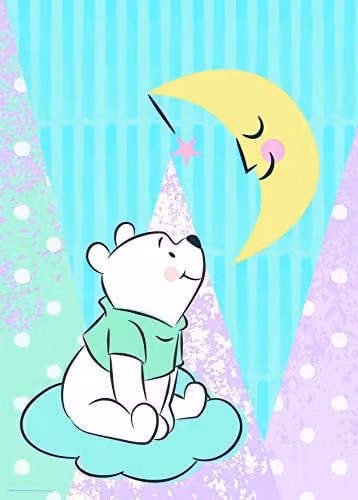 Komar Disney Wandafbeelding Winnie de Poef Moon Kunstdruk voor Kinderkamer, Breedte: 50 cm, Hoogte: 70 cm