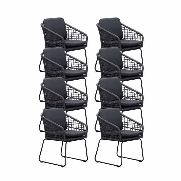 Tulum dining tuinstoel set van 8 met touw en aluminium in Lava Grey