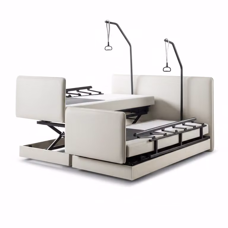 Boxspring CareLift Hoog-Laag Bed 2-persoons Elektrisch Verstelbaar - Verzorgingsbed voor Senioren - Wit lederlook - B/D: 180 x 200 cm