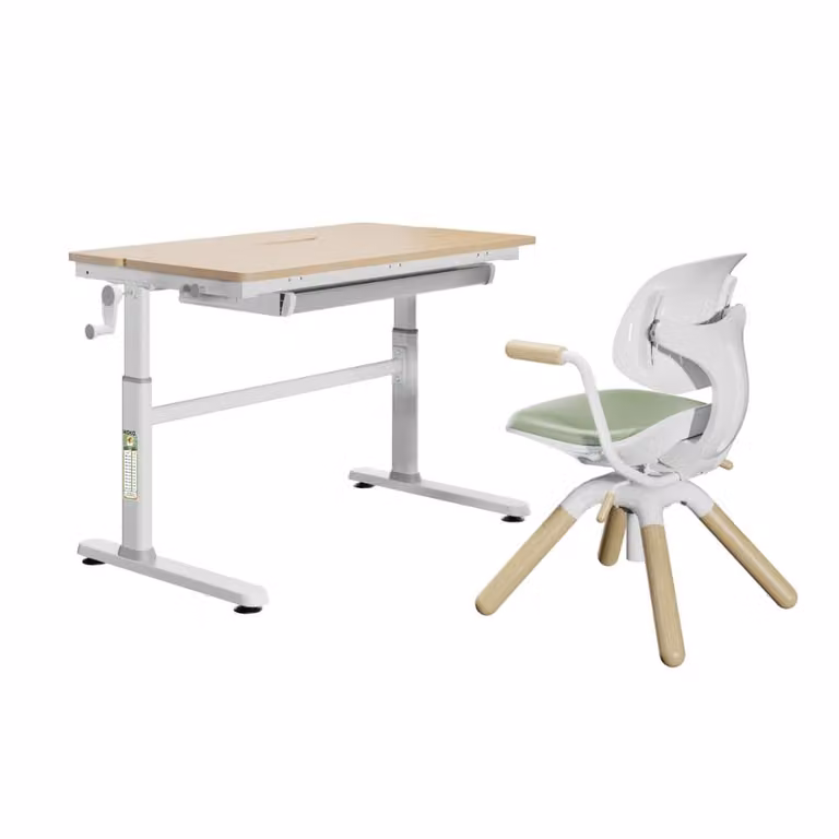 PonteSino kinderschrijftafelset met verstelbare hoogte en kantelbaar oppervlak, inclusief kinderstoel, houtlook/groen, B/D/H: 100 x 60 x 76 cm