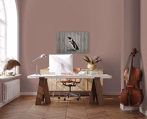 A.S. Création Canvas Afbeelding Pinguïn Moderne Wanddecoratie Grijs Zwart B: 90 cm, H: 60 cm