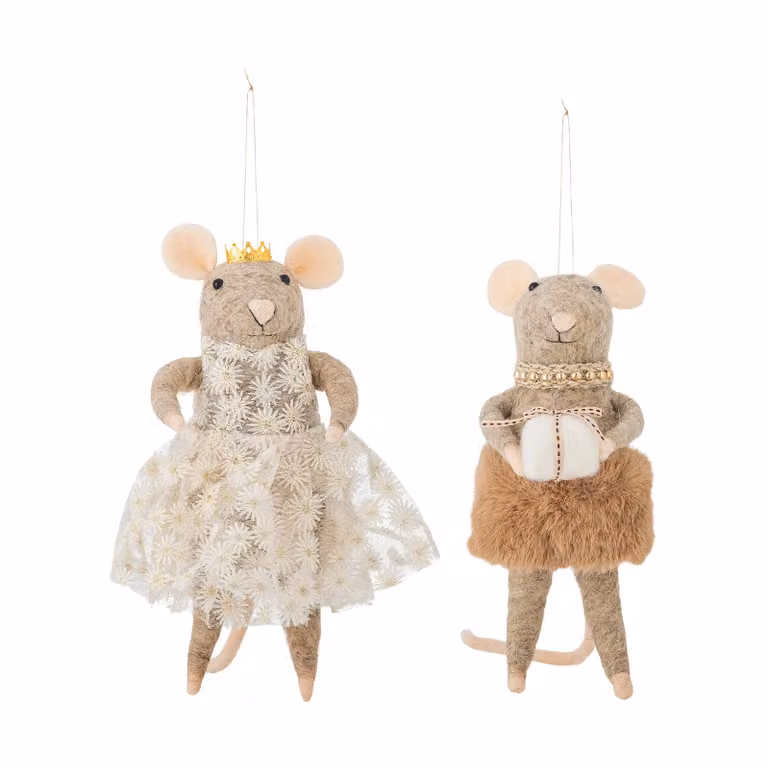 Bloomingville Peo kerstboomhangers van wol, 2-delig, bruin en beige