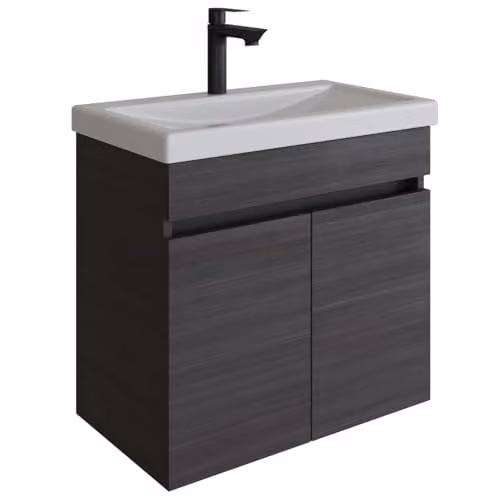 Planetmöbel Badkamermeubel Set Antraciet met Keramische Wastafel en Soft-Close Deuren, Wandhangend, Breedte: 60 cm