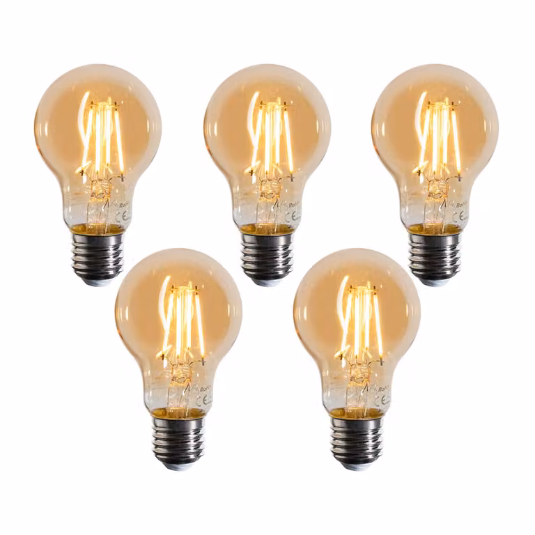 LUEDD Set van 5 dimbare LED lampen A60 E27 goud 4W 420 lm 2200K