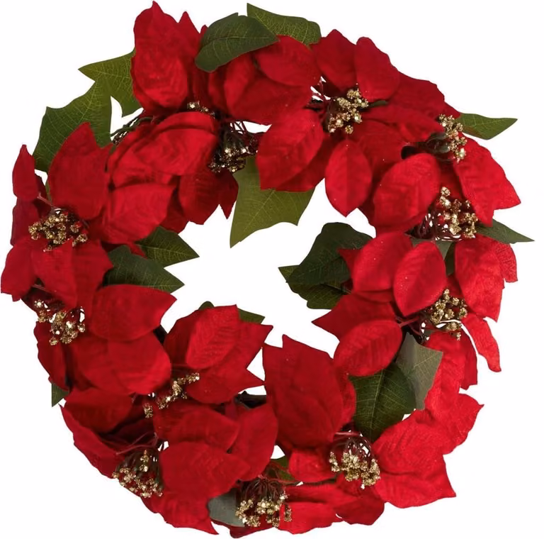 Home Styling Collection Kerstkrans met sterren en bloemen, rood en groen, 45 cm