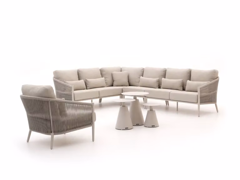 Bellagio Hoek loungeset voor 7 personen met beige kussens en aluminium frame