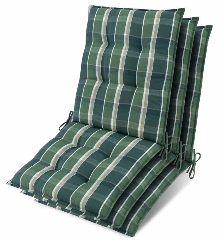 Beautissu set van 3 zonnedekpads Niederlehner groen geruit, B/D/H: 100 x 50 x 8 cm