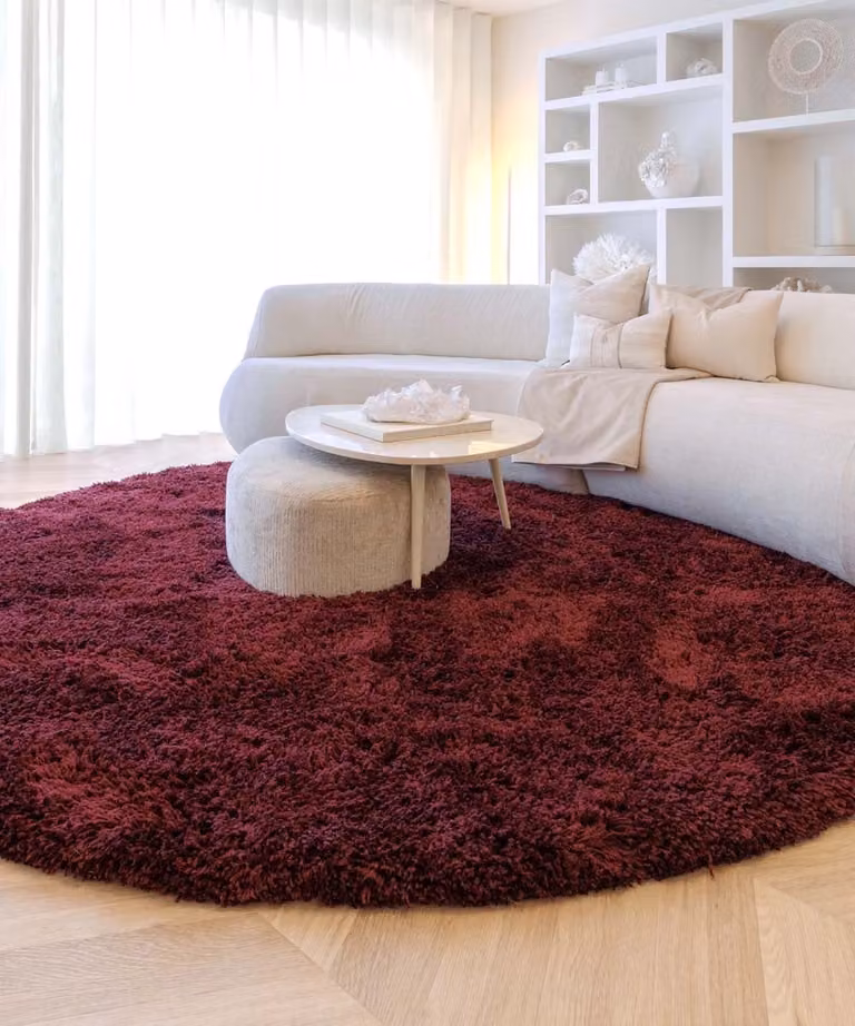 Nordic Weavers Shaggy vloerkleed rond Sveve bordeauxrood 160 cm
