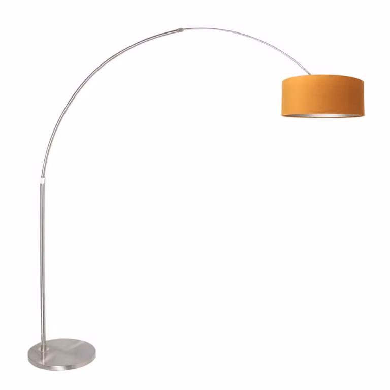 Steinhauer Booglamp Sparkled in goud/messing met transparante kap en goud velvet textiel, Hoogte: 210 cm