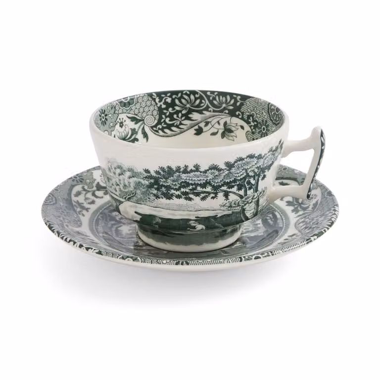 Spode Heritage Green Italiaanse koffiekop en schotel, Groen, 0,2 l