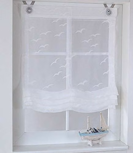 Kutti Roman blind Seabird wit transparant maritiem Breedte: 80 cm, Hoogte: 130 cm