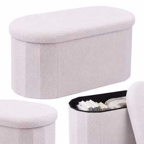 Relaxdays Scandinavische bank in witte boucle stof voor de hal, slaapkamer of woonkamer