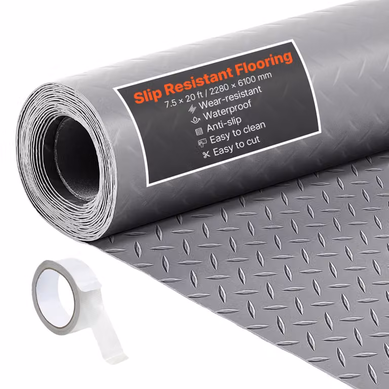 VEVOR Garagevloermat Zilvergrijs PVC Antislip met Dubbelzijdige Tape B: 228 cm, D: 610 cm, Dikte: 0,22 cm