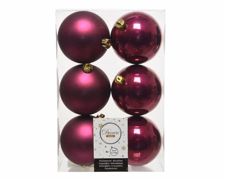 Decoris Kerstballen 6 stuks wit en roze kunststof mat/glans Diameter: 8 cm