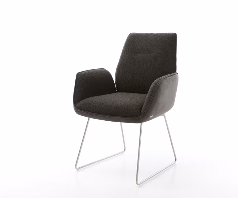 DELIFE Eetkamerstoel Zoa-Flex zwart met zilverkleurig roestvrij staal en boucle of microfibre bekleding