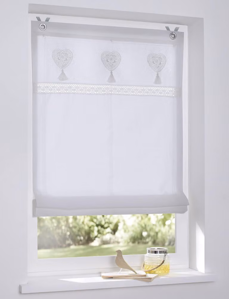 Dripio Gordijn met oogjes, wit met hartmotief, 60 x 140 cm