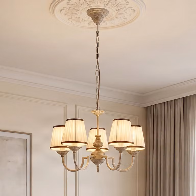 Lindby Lumiel Kroonluchter - Brons/Oud-messing en Wit - Textiel - Dimbaar