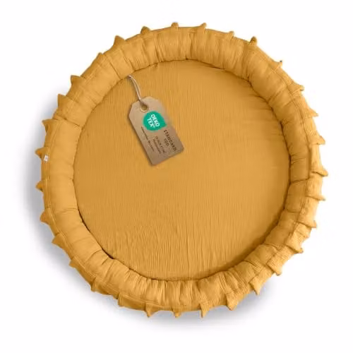 Lilimaus Vloerkussen voor kinderen met ruche, Geel, Diameter: 90 cm, 100% mousseline katoen