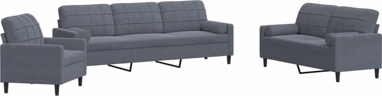 vidaXL 3-delige loungeset met kussens en bolsters in donkergrijs fluweel