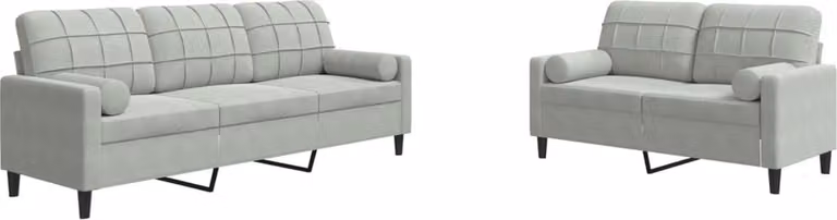 vidaXL 2-delige moderne loungeset met kussens en bolsters in lichtgrijs fluweel