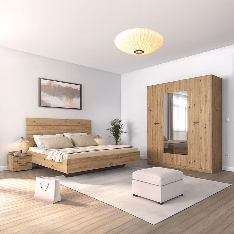 home24 Slaapkamerset met bed 160 cm, Bruin/Artisan eikenhouten look