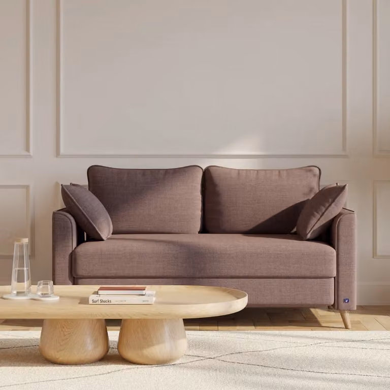 BRUNO slaapbank Flow bruin met massief hout en boxspringcomfort, Breedte: 120 cm