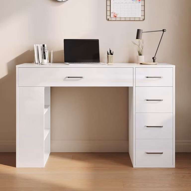 Multifunctioneel Kinderbureau met vijf lades en drie vakken voor opbergruimte, Breedte: 120 cm, Hoogte: 77 cm, Diepte: 40 cm