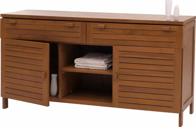 Mendler Teak wastafelonderkast HWC-M87 met deuren en lades, B/D/H: 150 x 80 x 40 cm