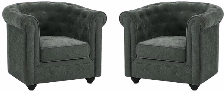 Vente-unique Set van 2 Chesterfield fauteuils in groene velvet stof