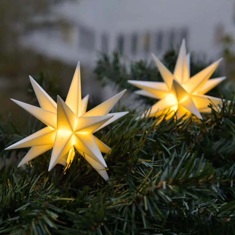 Sterntaler Witte LED lichtketting met 9 sterren voor buiten, wit/opaal