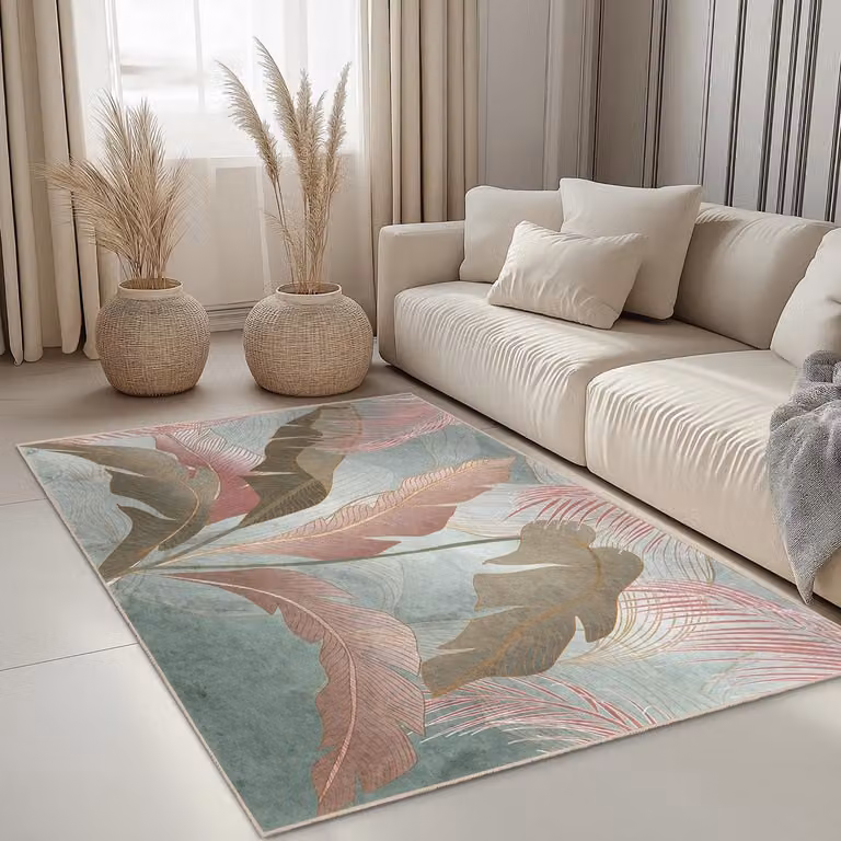 Modern Rechthoekig Vloerkleed met Bloemenmotief - Wasbaar en Antislip - Geschikt voor Woonkamer, Slaapkamer, Keuken en Hal