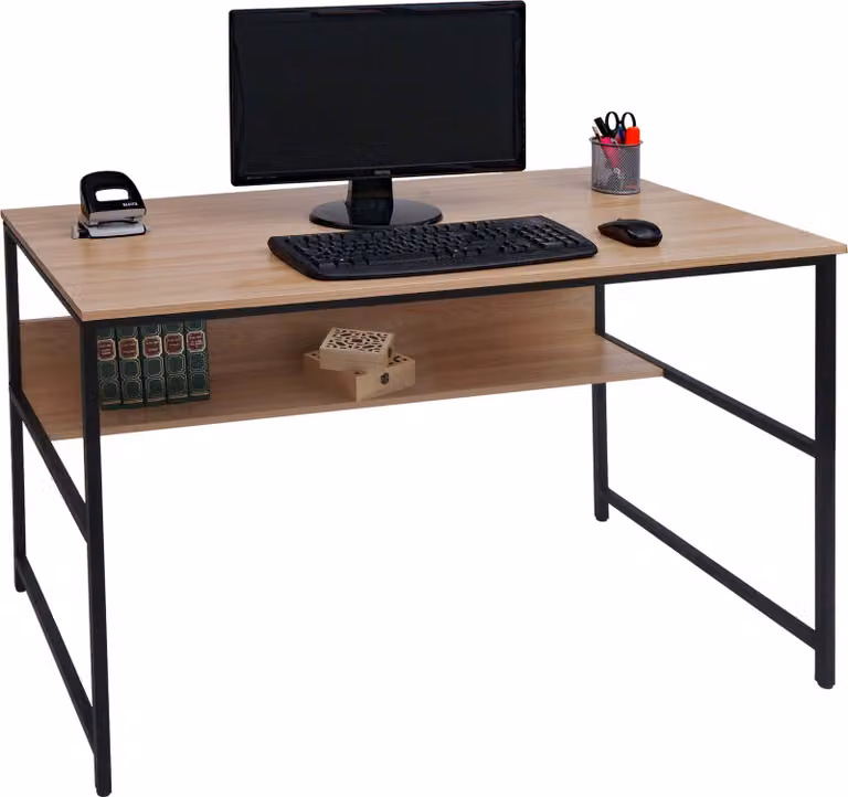Mendler Computerbureau HWC-K80 met opbergruimte, Natuur, B: 120 cm, D: 60 cm, H: 78 cm