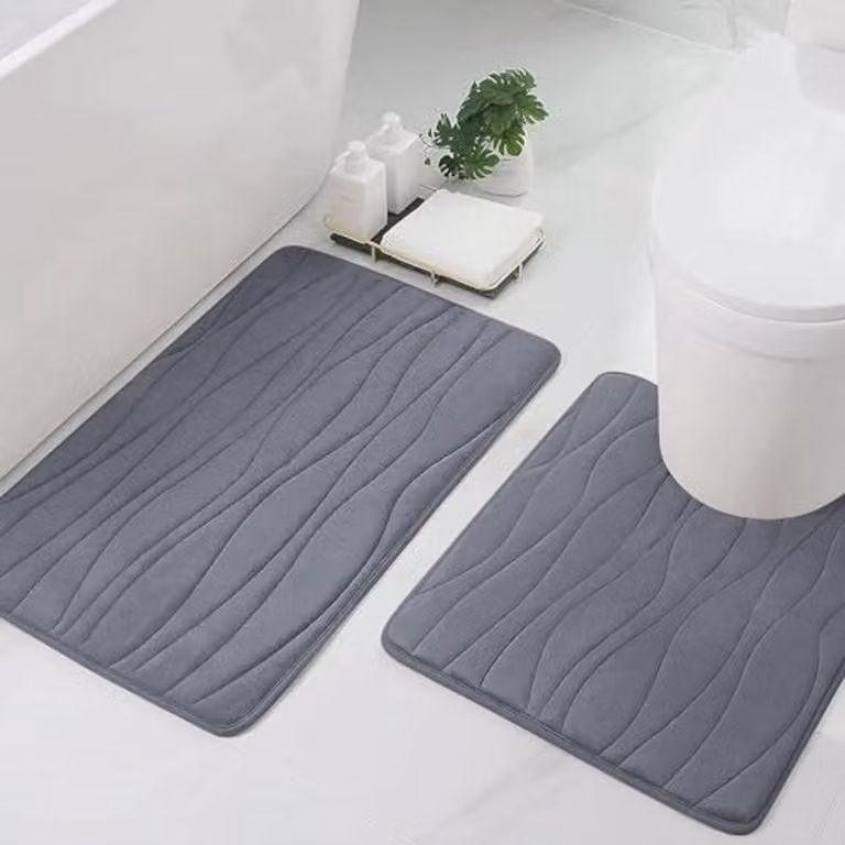 Set van 2 absorberende en antislip memory foam toiletmatten - Donkergrijs