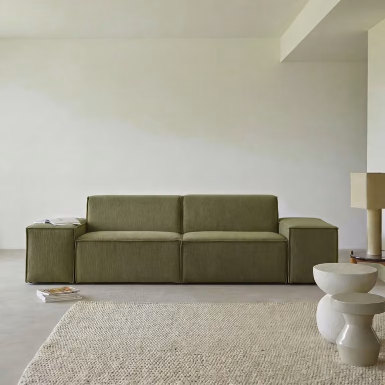 Tikamoon Dario Modulaire 2-zits stoffen bank met armleuningen - Groen - Breedte: 265 cm