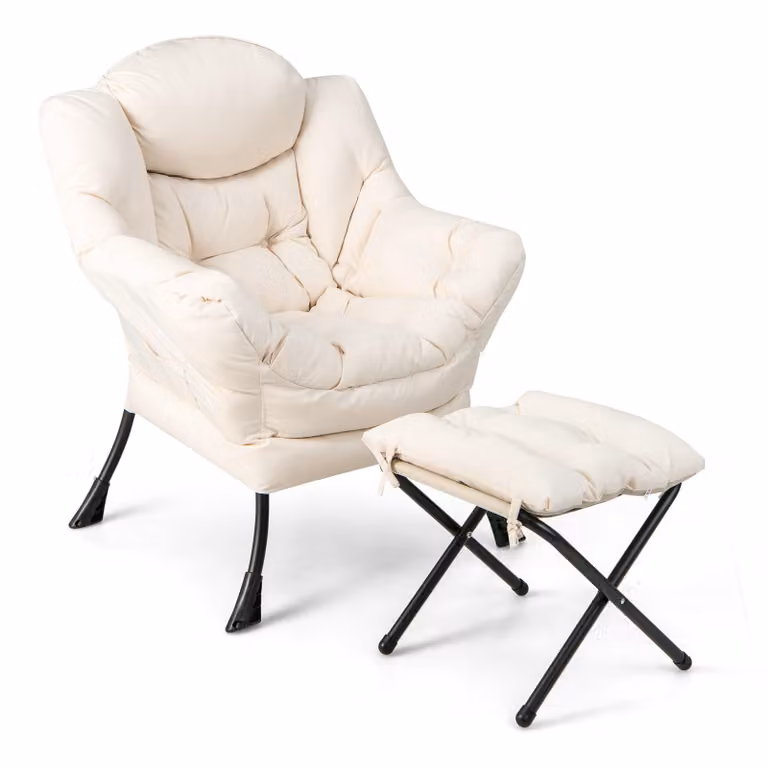 Costway Chesterfield relaxfauteuil met voetenbankje en zijvak, beige