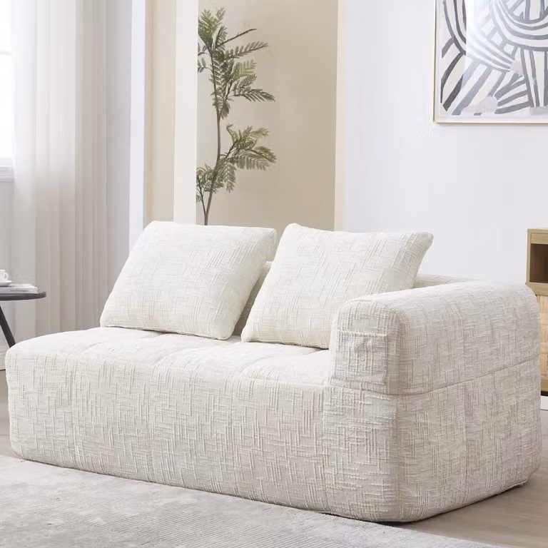 DESMIU Zitbank 2-zits met zijvakken en kussens, Chaise Longue voor woonkamer en lounge, Chenille Beige, Breedte: 158 cm