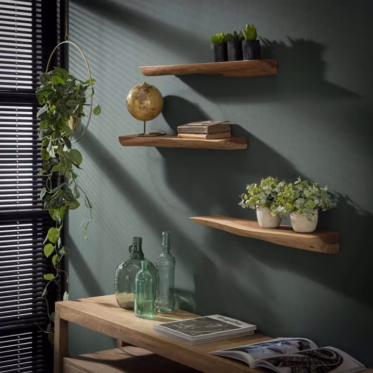 WoonStijl Wandschap Edge Set van 3 - Massief Acacia - Natuurlijk Bruin - Breedte: 60 cm