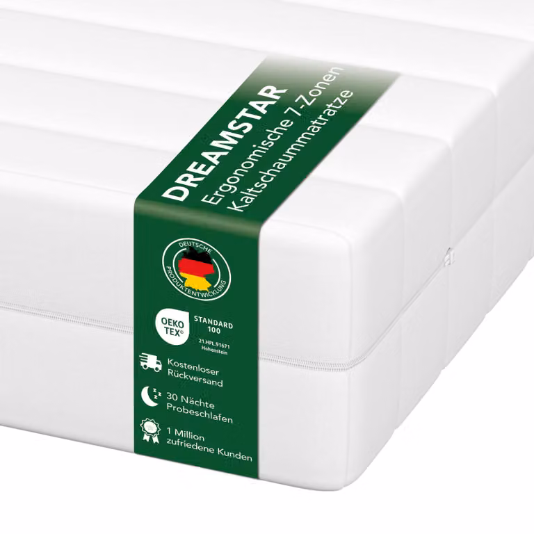 DREAMSTAR Easy Flex Ergonomisch Koudschuimmatras met 7 Zones, Breedte: 120 cm, Lengte: 200 cm, Hoogte: 21 cm, Hardheid H2 & H3