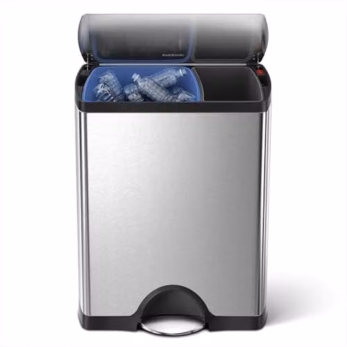 Simplehuman Klassieke Rechthoekige Pedaalemmer - 46 Liter - met twee compartimenten (30/16) - Geborsteld RVS