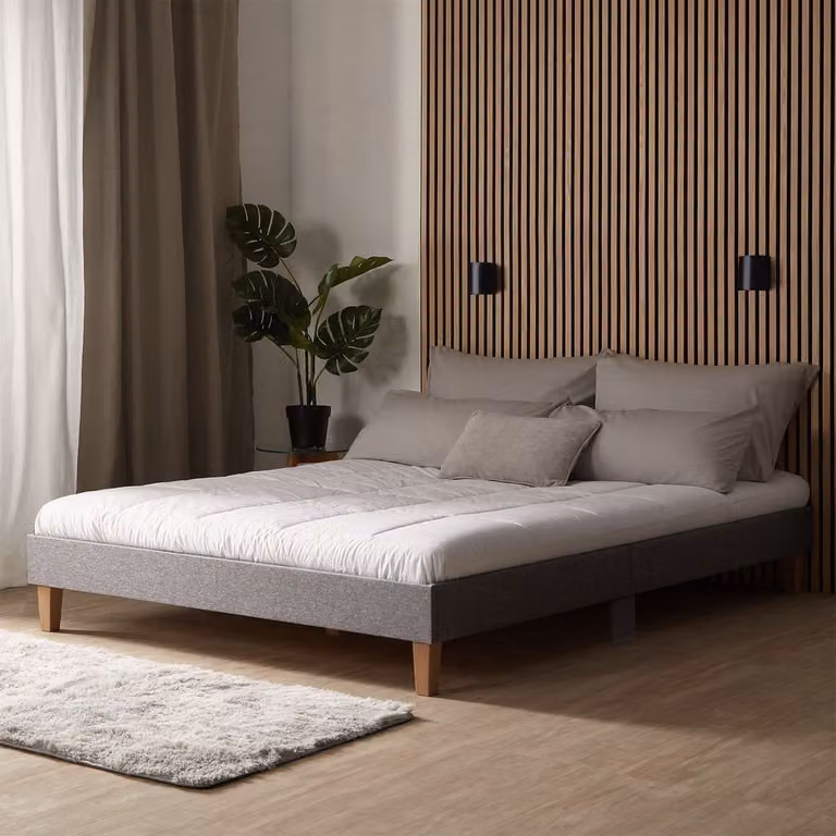 Homestyle4u Gestoffeerd Tweepersoonsbed met Lattenbodem - Grijs - 160 x 200 cm