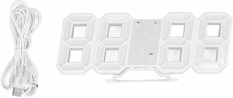 3D LED Wandklok met digitale wekker en temperatuur - Wit frame - Moderne wanddecoratie voor thuis