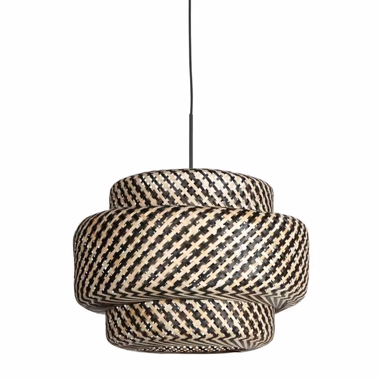 Steinhauer Hanglamp Nox Light met bamboe kap en zwart metaal, Ø53 cm